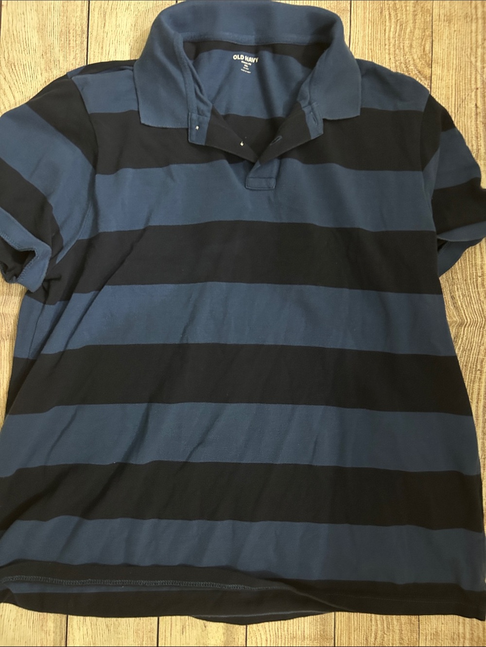 Old Navy Men’s Navy Blue & Black Wide-Stripe Polo